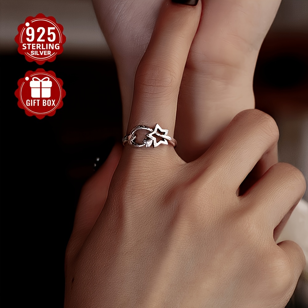 S925 Open Ring Vintage Antique Hollow Star Ring